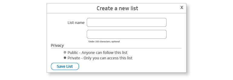 Create a new list on Twitter