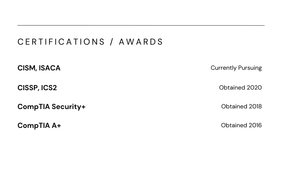 original certifications and awards